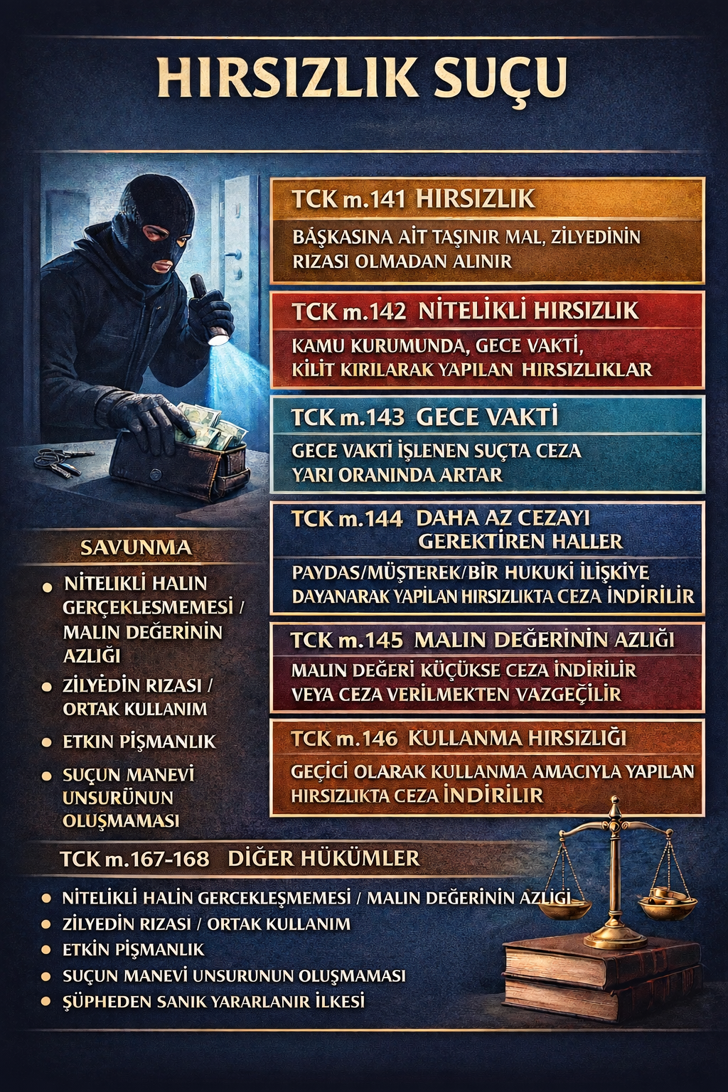 Hırsızlık Suçu ve İlgili Hükümler (TCK m.141–147, 167–168 )
